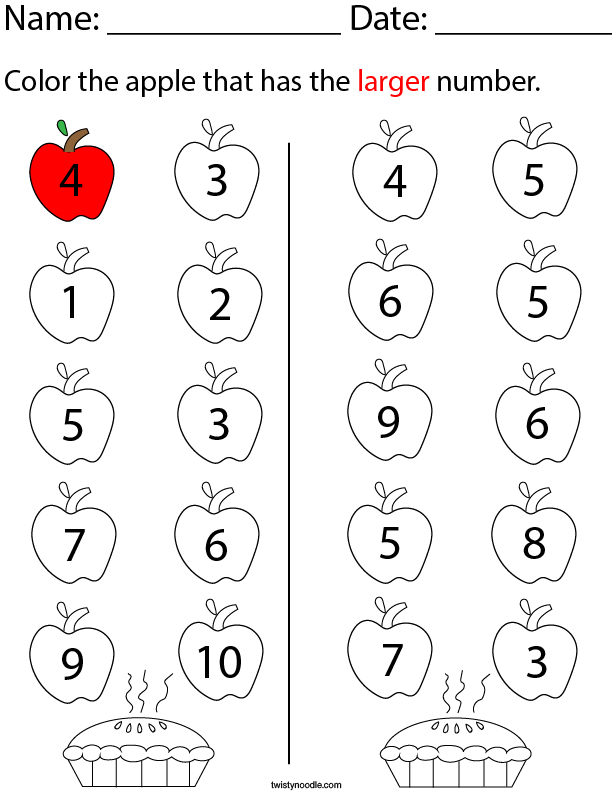 color-the-apple-that-has-the-larger-number-math-worksheet-twisty-noodle